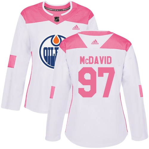 Adidas Oilers #97 Connor McDavid White/Pink Authentic Fashion Women's Stitched NHL Jersey